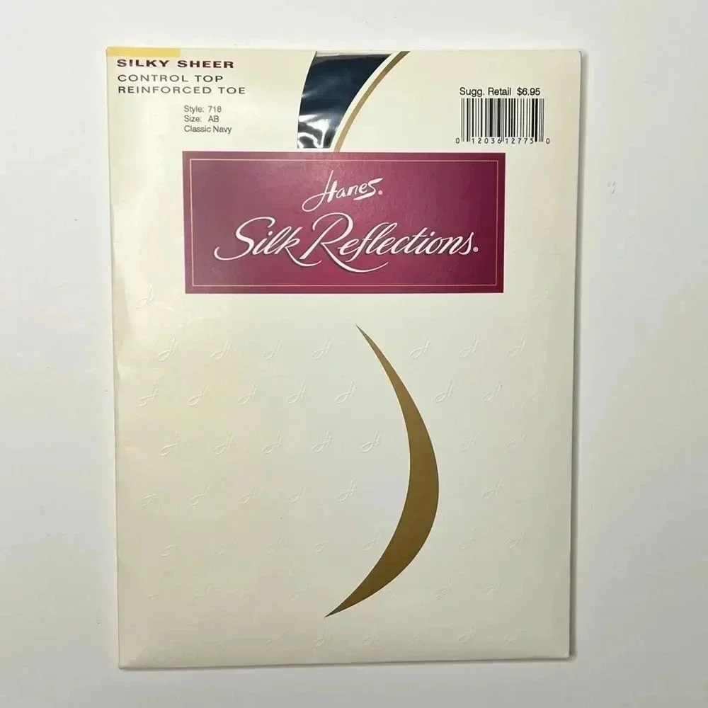 Vintage Hanes Silk Reflections Silky Sheer Control Top 718 Classic Navy Size AB